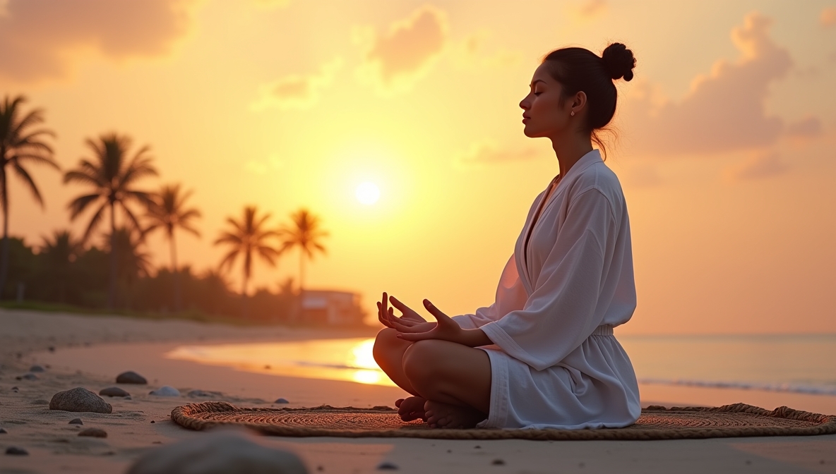 Meditation session at sunset
